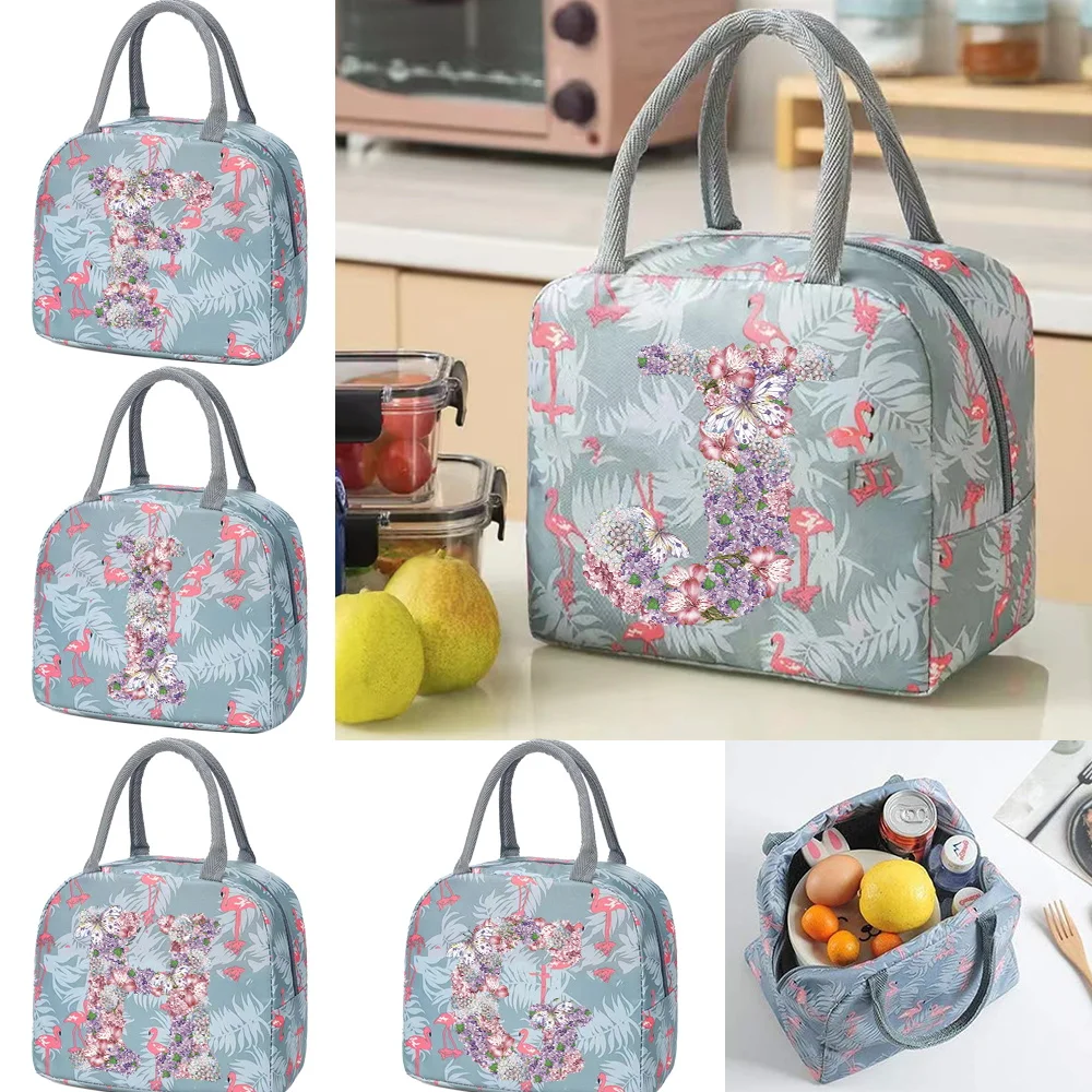 

Fresh Warmer Bags Portable Zipper Thermal Canvas Lunch Bags for Women Rose Flower Letter Convenient Lunch Box Tote Food Bags