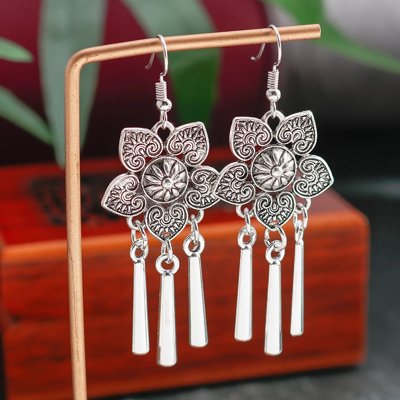 Aihua Mode Aussage böhmischen Vintage ethnischen großen runden Tropfen Ohrring lange geschnitzte Blumen Tropfen Ohrringe für Frauen – Detail 21