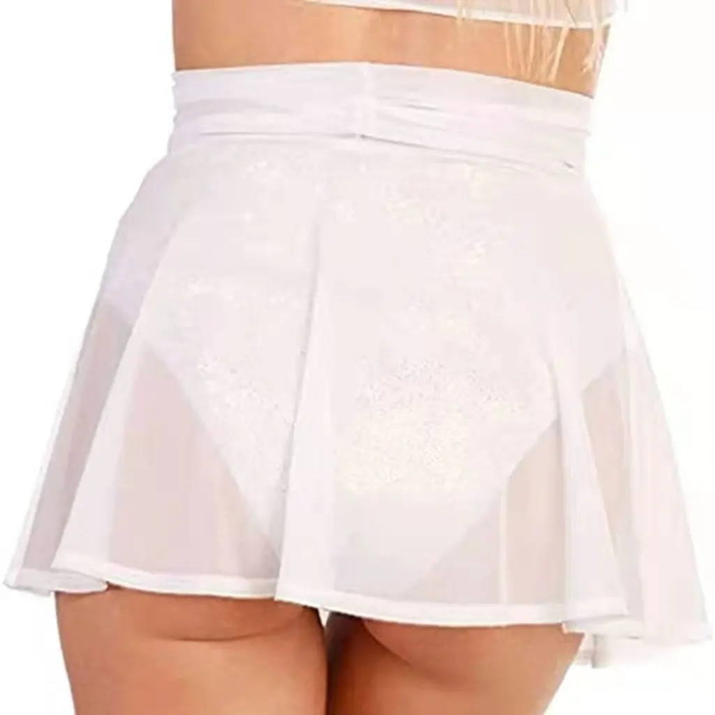 

Women's Transparent Mesh Mini Skirt High Waist See-through Solid Color Skating Beach Bikini Blouse Top Selling Item on
