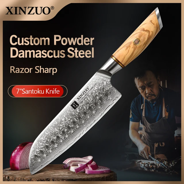 XINZUO 7-calowy nóż Santoku 73 warstwy prawdziwe noże ze stali damasceńskiej profesjonalne ostre ostrze nóż do warzyw narzędzie kuchenne