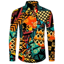 New Men's Button Shirt Dashiki African Print Long Sleeve Shirts Tops Traditional Couple Clothes Hip Hop Ethnic Style Streetwear