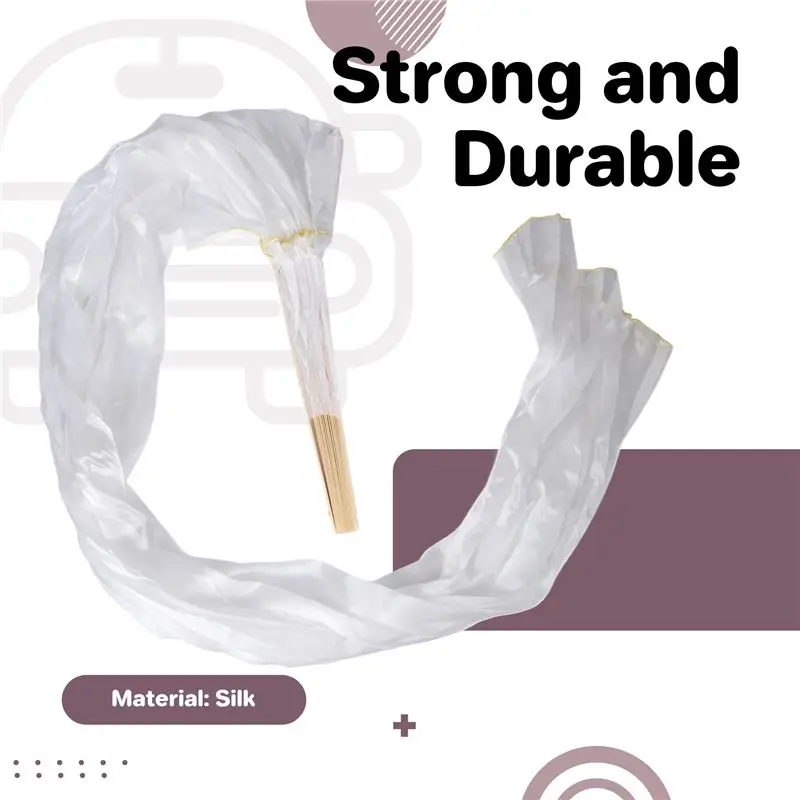 AEF6-100% الحرير للجنسين الحرير الصيني الحجاب مراوح الرقص 1 قطعة مراوح الرقص الشرقي اللون الأبيض 180X90cm #3