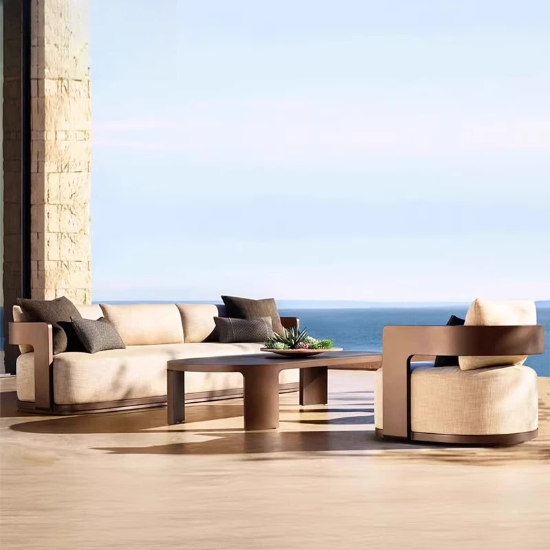 

Outdoor Sofa Aluminum Alloy Courtyard Villa Hotel Outdoor Pomelo Solid Wood Rainproof Waterproof Sunscreen Nordic Furniture