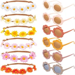 12Pcs Groovy Retro Flower Sunglasses Headbands Party Favors Kit for Teens Girls Hippie Glasses Daisy Head Band Photo Props Decor