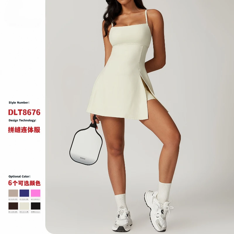 

Летнее мини-платье без рукавов для тенниса и гольфа, дышащая спортивная одежда, спортивные платья для йоги с открытой спиной, со встроенными шортами и бюстгальтером