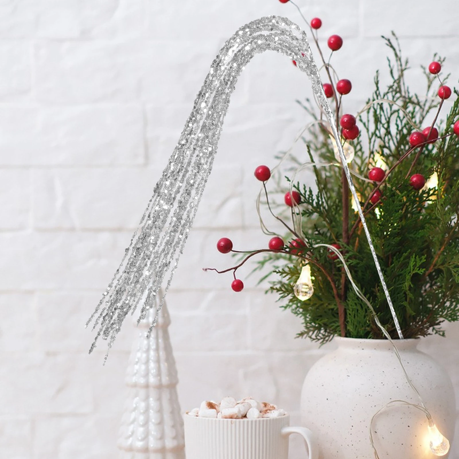 

Fake Plastic Bead Branches Artificial Xmas Picks for Christmas Decorations Indoor Holiday Party Room Decor Stem for Vase