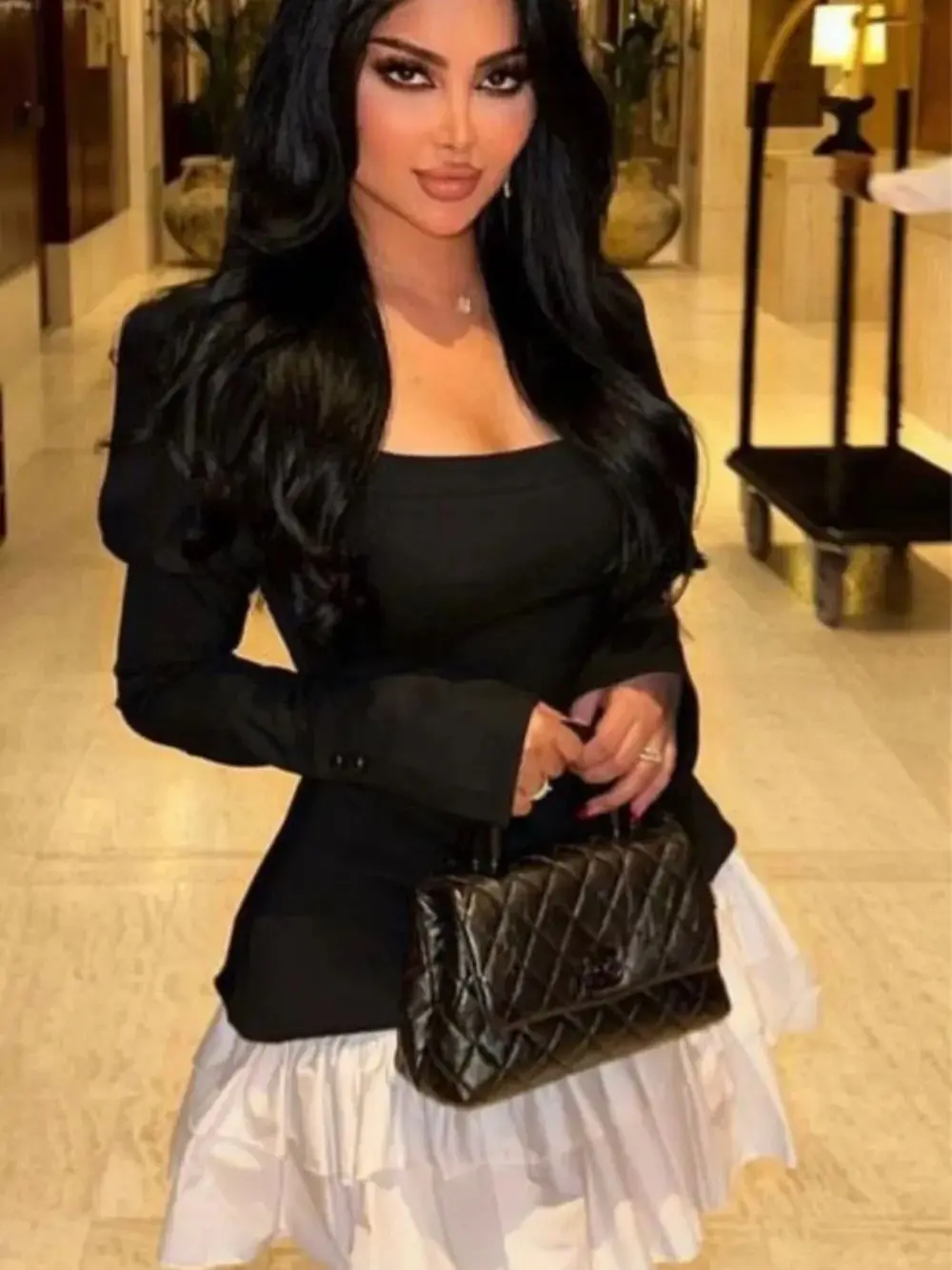 

Saudi Prom Dresses Black And White Short Formal Evening Dresses Short/mini Long Sleeves Square Elegant Homecoming Party Dress