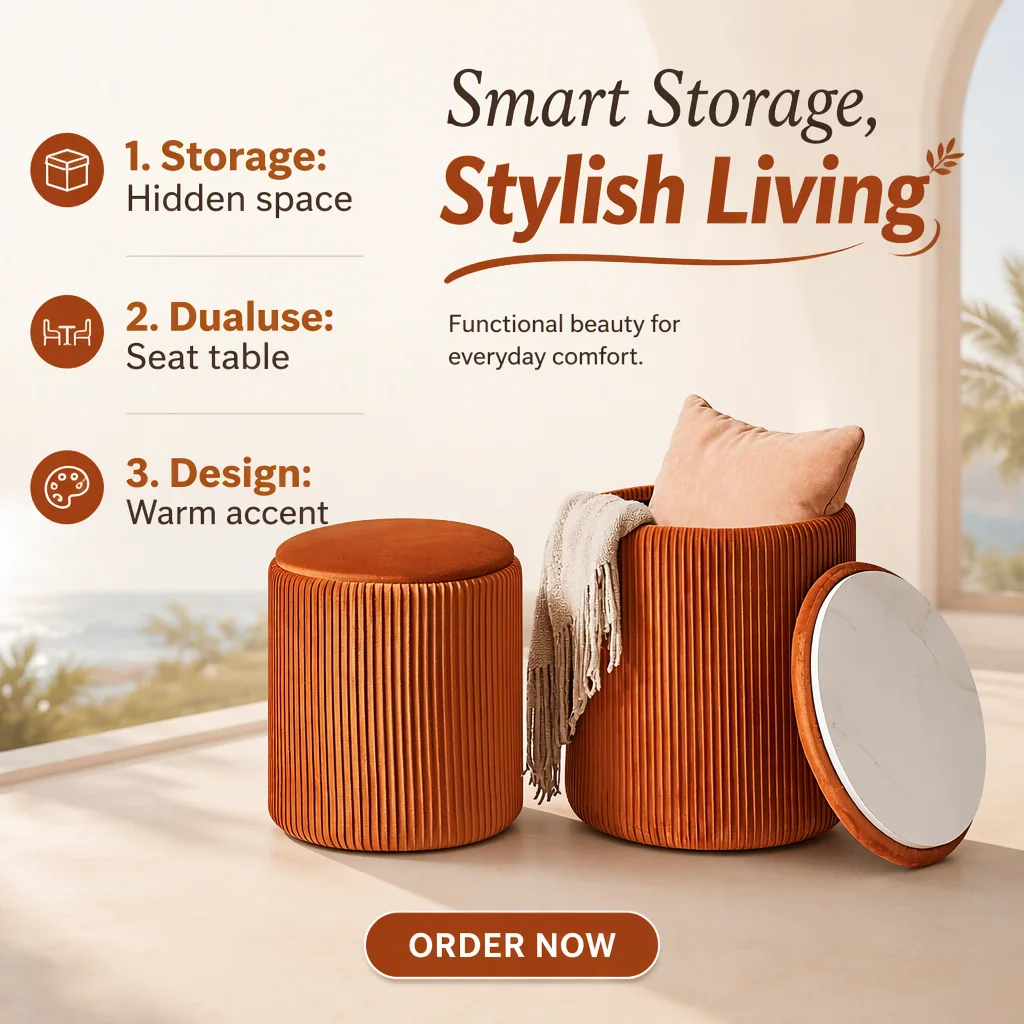 Custom Ottoman Storage Velvet Vanity Stool Padded Seat Modern Design Coffee Table Footrest No Assembly Required Living Room Bedr
