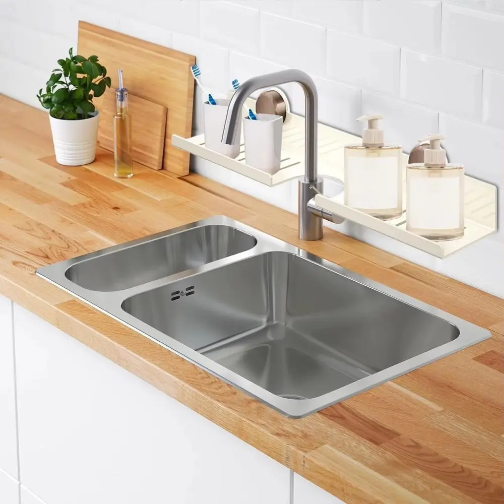 

Suction Cup Kitchen Floating Shelf Organizer Wall Mounted No-Drill Bathroom Display Shelves Large Capacity Space-Saving