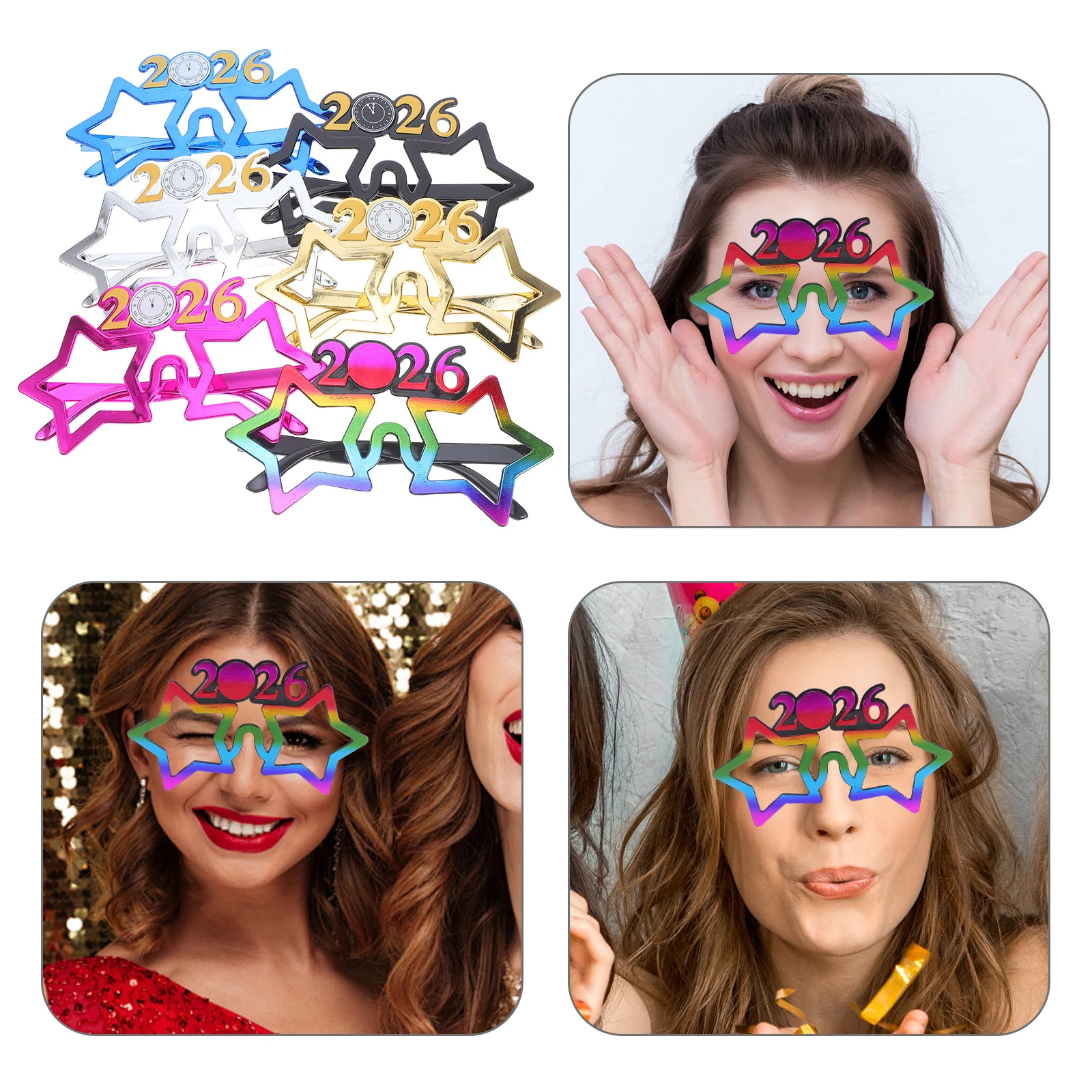 

6 Pcs 2026 Glasses Glitter New Year Eve Eyeglasses Happy Shades Flash Sunglasses Funny Number Year's