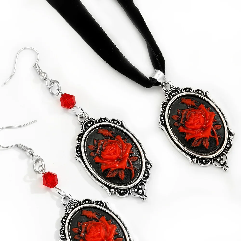 

Gothic red rose diy jewelry, retro velvet flower collar, elegant and fashionable clothing accessories