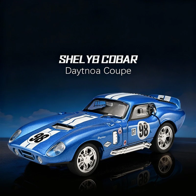 

Модель спортивного автомобиля из сплава Shelby Cobra 1:32, со звуком и светом, ретро настольный автомобиль, украшение, игрушка для мальчика, подарок