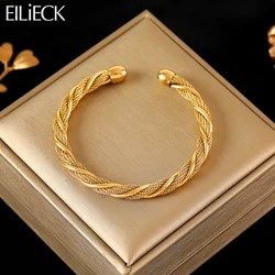 EILIECK 316L Stainless Steel Gold Color Twisted Bangles For Women New Trendy Adjustable Bracelet Waterproof Jewelry Gift Party