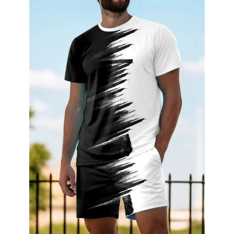2025 3D Printed Men's Fashion T-shirt and Shorts Set Summer Daily Casual Short Sleeve Top Urban Street Sports Shorts