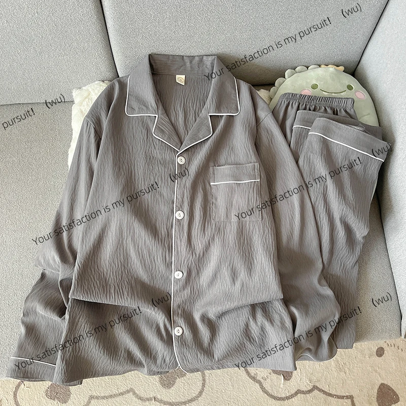 

ZOCI-Autumn New Solid Simple Pajamas Set Plus Size Lapel Neck Long Sleeve 2 PC Pajamas Casual Soft Oversized Loungewear