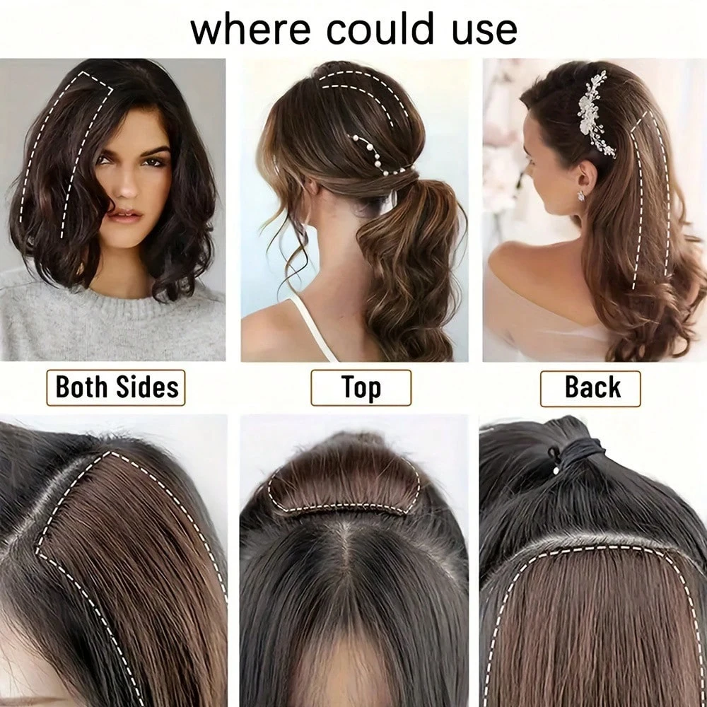 2 Stück Synthetische Kurze Gerade Unsichtbare Haarverlängerung Haarteil für Frauen – Detail 3