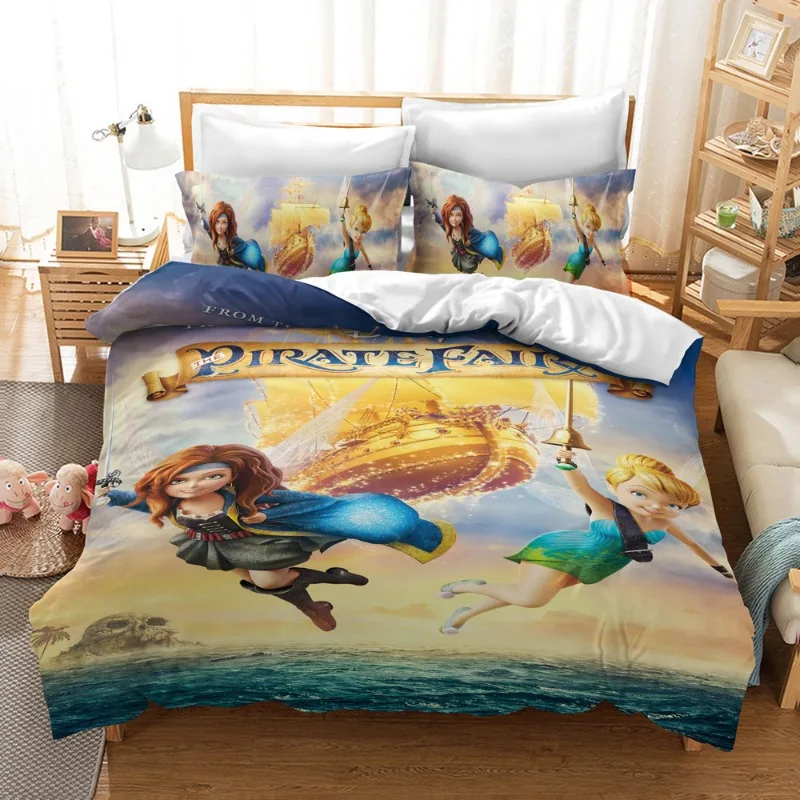 Disney Tinker Bell Set biancheria da letto King Size Anime Harajuku Set copripiumino con stampa 3D con federa Kawaii Cartoon Bedroom Decor