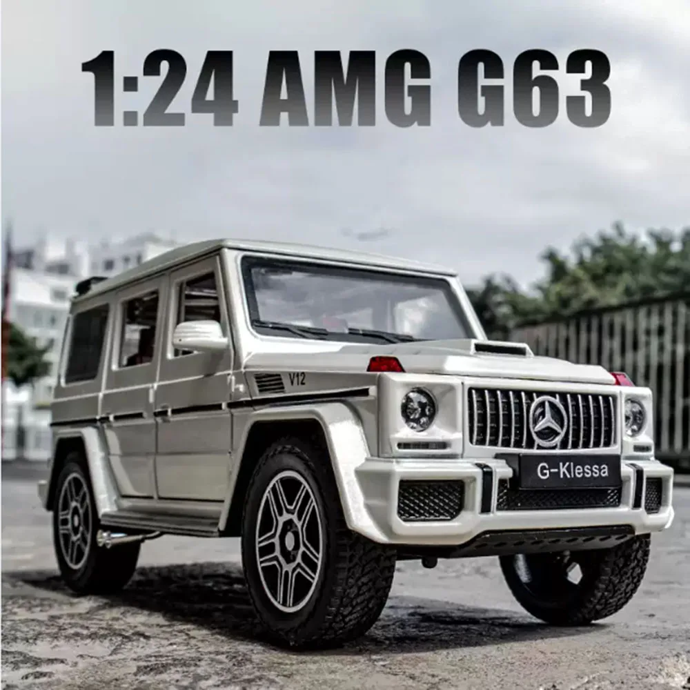 AMG G63-子供用合金ダイキャストのおもちゃの車,スケール1:24,ミニチュア金属,音と光,ドアの引き戻し,オープンカー,男の子へのギフト