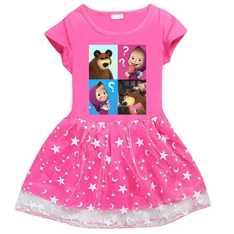 

Girls Dress Mashas and Bears Kids Clothes Cartoon Short-Sleeved Party Dresses Girls Princess Dress Wedding Vestidos
