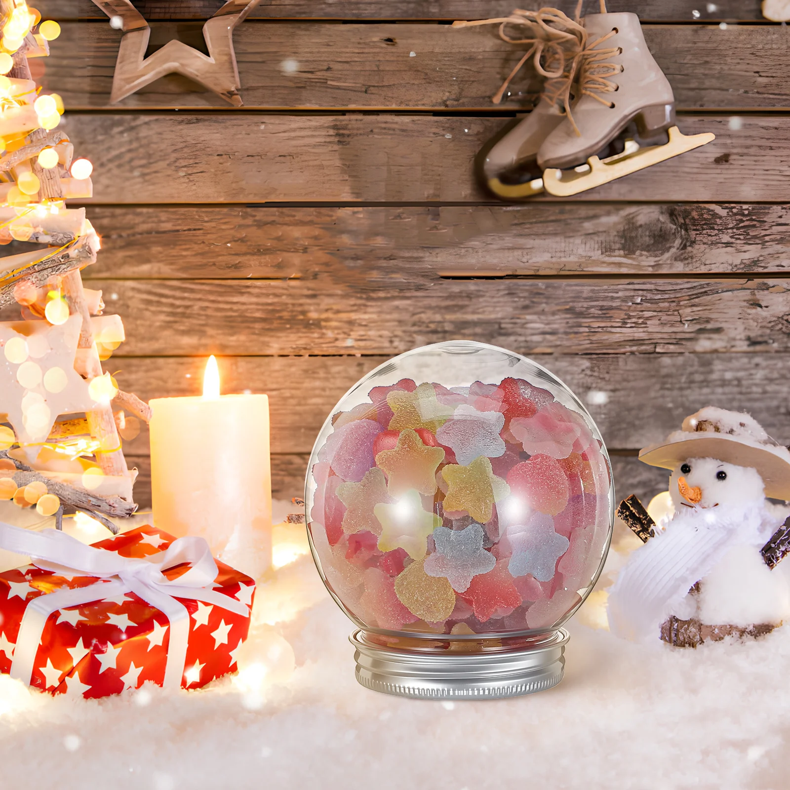 

8Pcs DIY Snow Globe Kit Clear Round Plastic Ball Aluminum Lid Christmas Decorations Gifts DIY Snow Globe Clear Plastic Balls