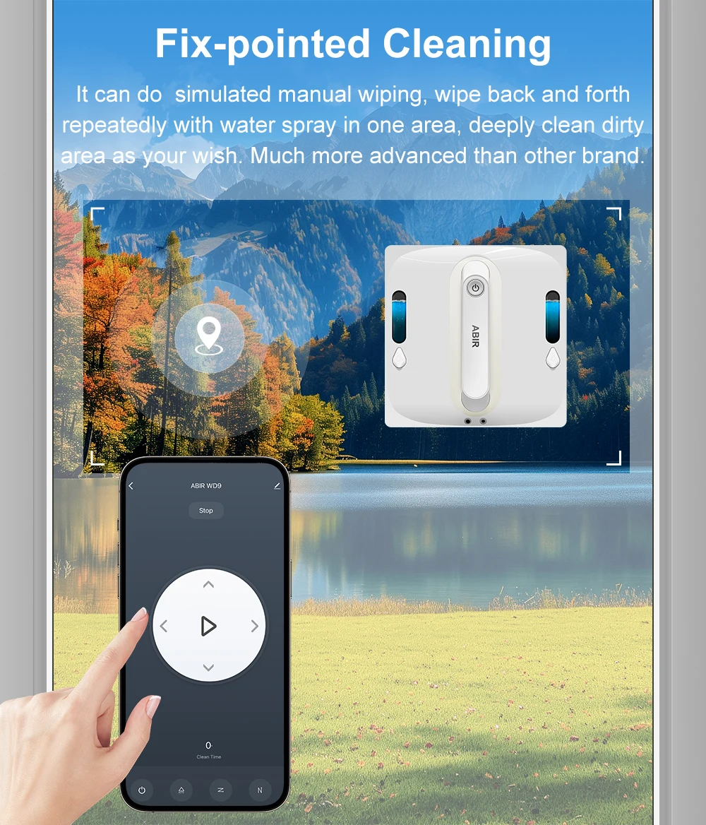 Robot Window Vacuum Cleaner ABIR WD9,4-Way Water Spray, Laser Sensor,9000PA Suction, Low Nosise,Wet Dry Scrape & Wipe in One