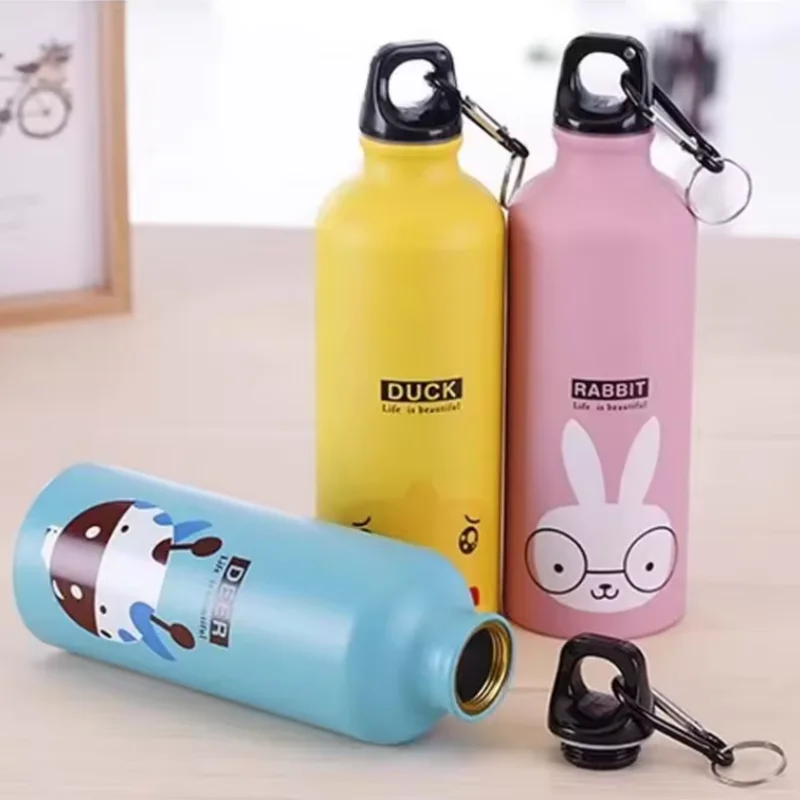 زجاجة مياه من الألومنيوم الكرتونية سعة 500 مل، زجاجة مياه من الفولاذ المقاوم للصدأ مطبوعة على شكل حيوان لطيف مع غطاء، كوب قهوة معزول #2