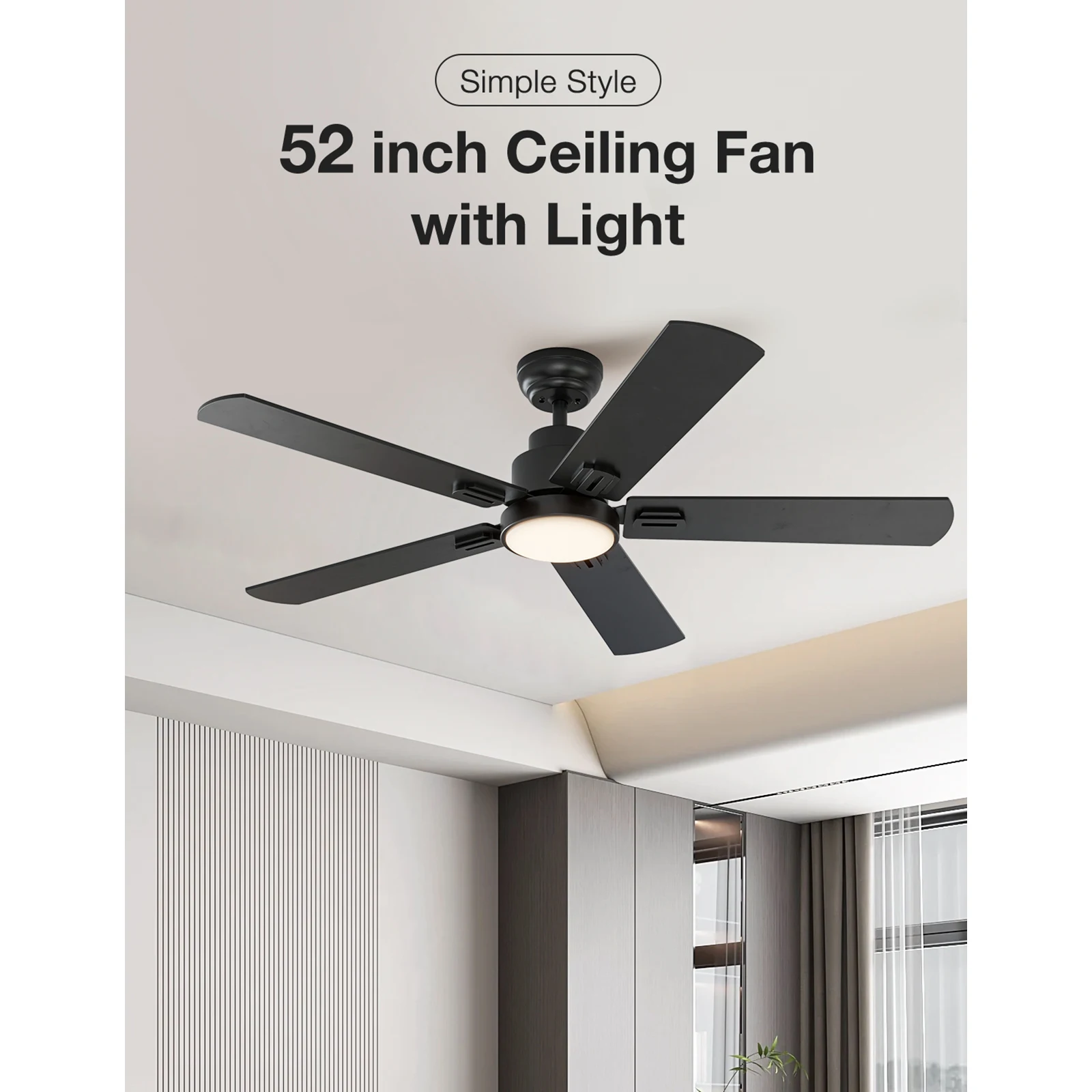 

52-дюймовый (5-лопастной) серебряный потолочный вентилятор со светодиодной подсветкой и пультом дистанционного управления