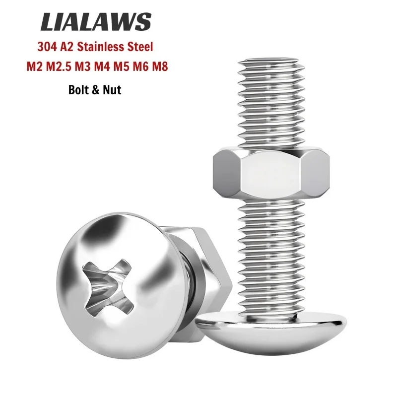 304 A2 Stainless Steel Phillips Truss Head Screw Bolt & Hex Nut Set M2 M2.5 M3 M4 M5 M6 M8 Fastener for PCB Electronics
