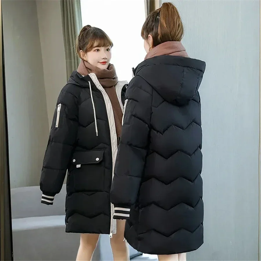 Mid-length Hooded Cotton Padded Loose Coat Women Winter Warm Thicken Overcoat Oversized 3XL Parkas Outwear Snow Wear Jacket 2022