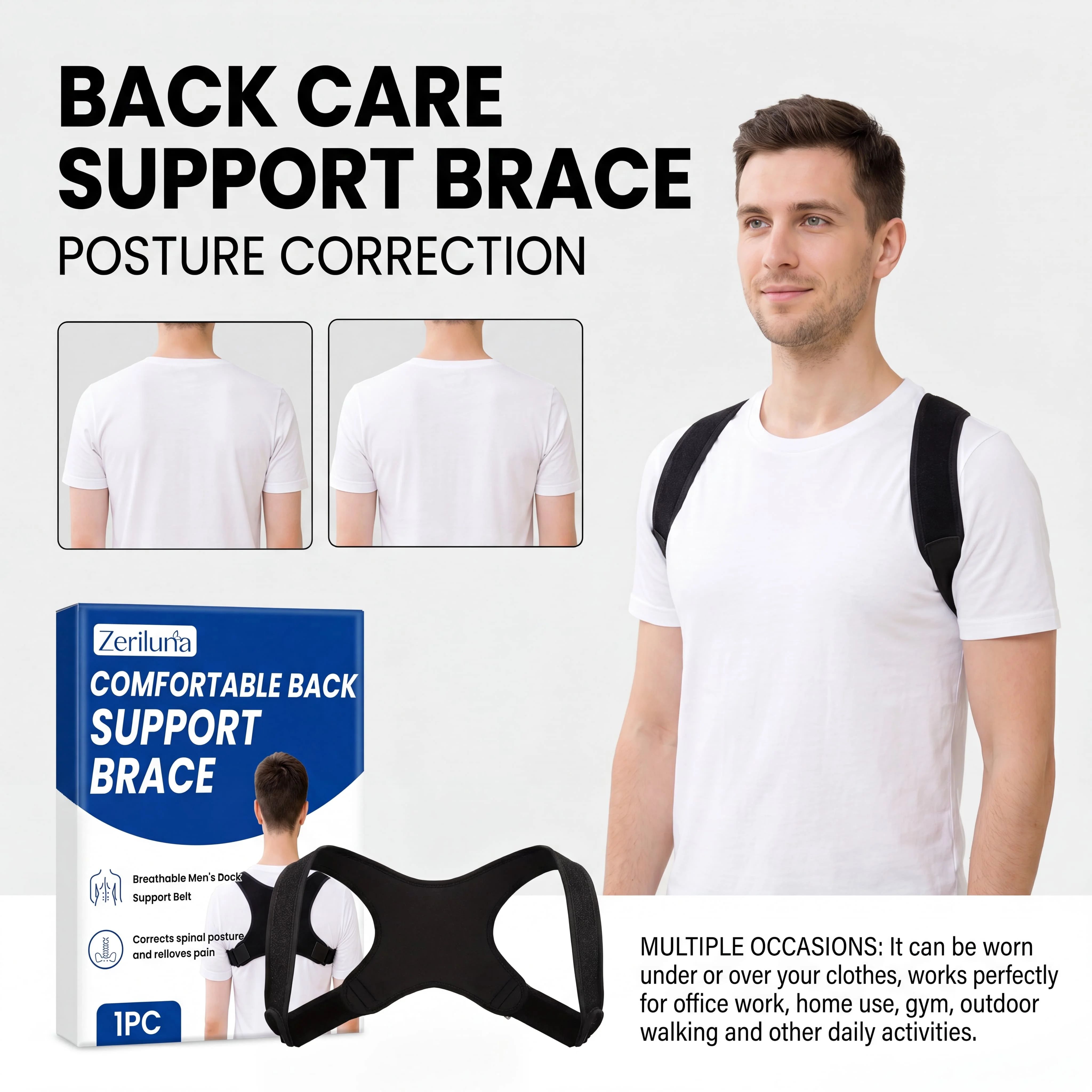 Ceinture de soutien pour la posture debout et assise, correcteur de posture robuste, ceinture dorsale respirante, soutien dorsal, prévention de la cyphose