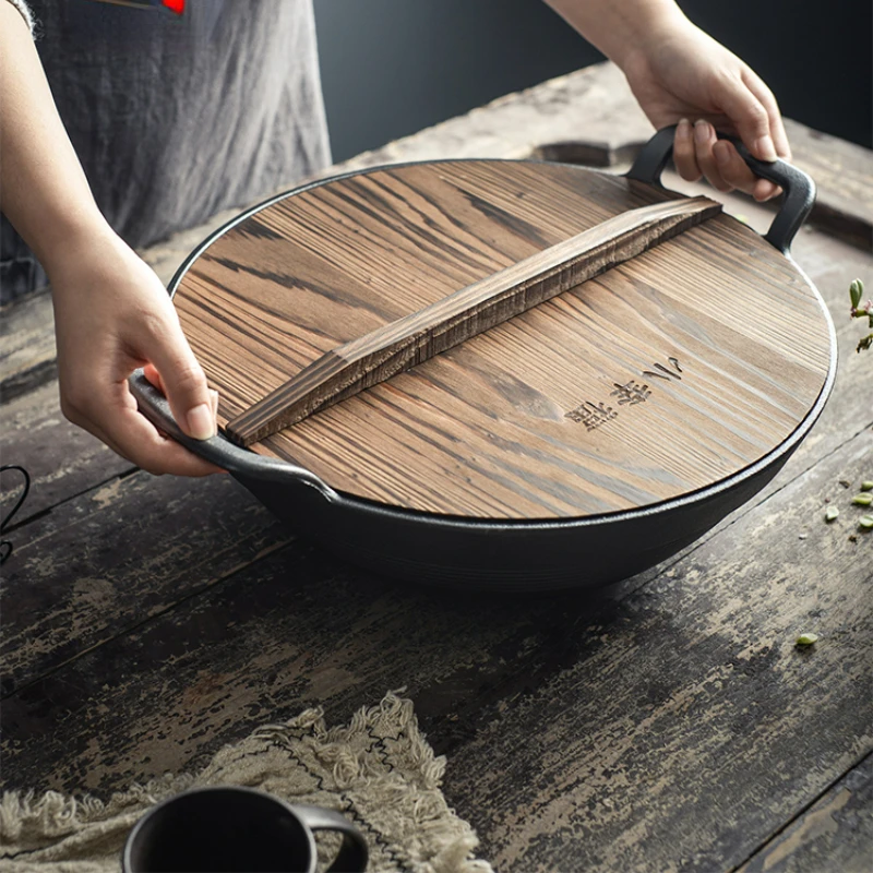 

Cast Iron Old Deep Integrated Forming Wok Cookware Uncoated Pure Iron Wok Household Double Ear Round Bottom Large Wok Pan