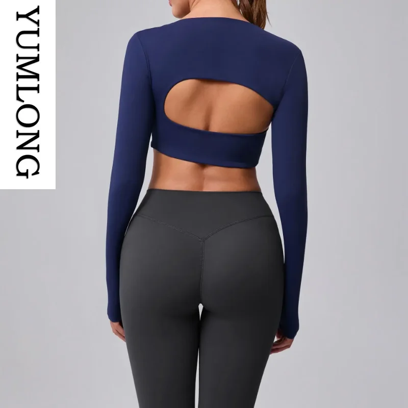 Women Seamless Yoga Top Long Sleeve Workout Shirts Tummy Control Nude Fitness Gym Clothing Outdoor Sports Athletic Apparel
