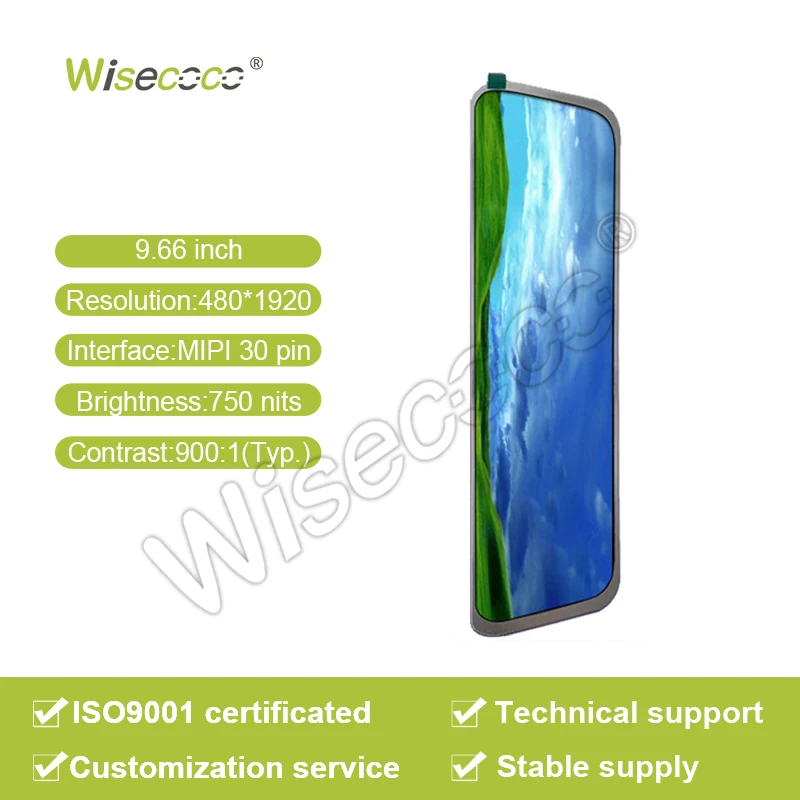 Wisecoco 9.66 Inch Display Panel Lcd 480*1920 MIPI 30Pins 750Nits Custom Touch Tft Lcd Module For Beauty Equipment