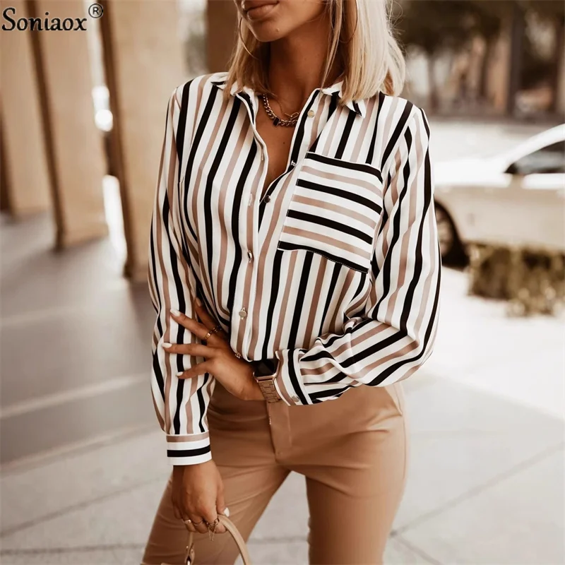 

New Women's Elegant Fashion Minimally Striped V Neck Blouses Shirts 2025 Autumn Style Lady Casual Long Sleeve Shirts Street Wear