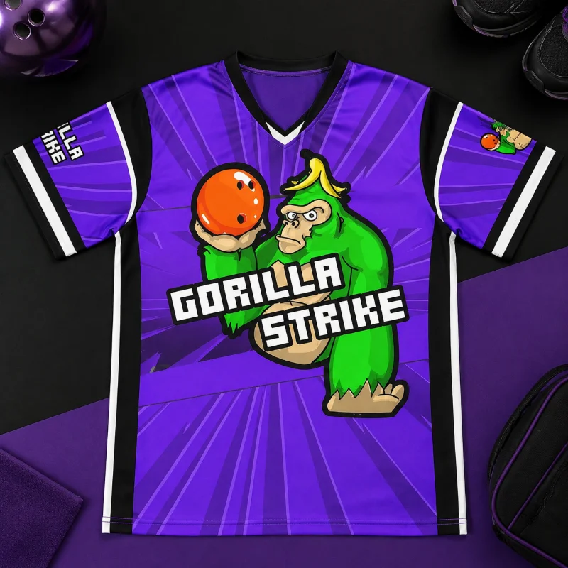 Parent Child Red Banana  3D Bowling Jersey Gorilla Strike Cartoon Gorilla Purple Bowling Ball Graphic Quick Dry Sports Tee