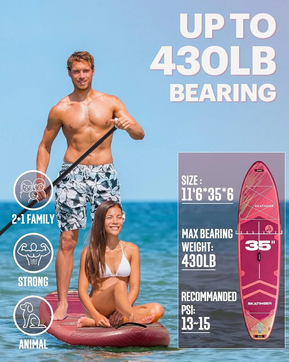 11'6×35" Super Wide Inflatable Stand Up Paddle Board, Ultra Stable Wide SUP for 2+1 People/Family/Big Size w/Shoulder Strap, 100