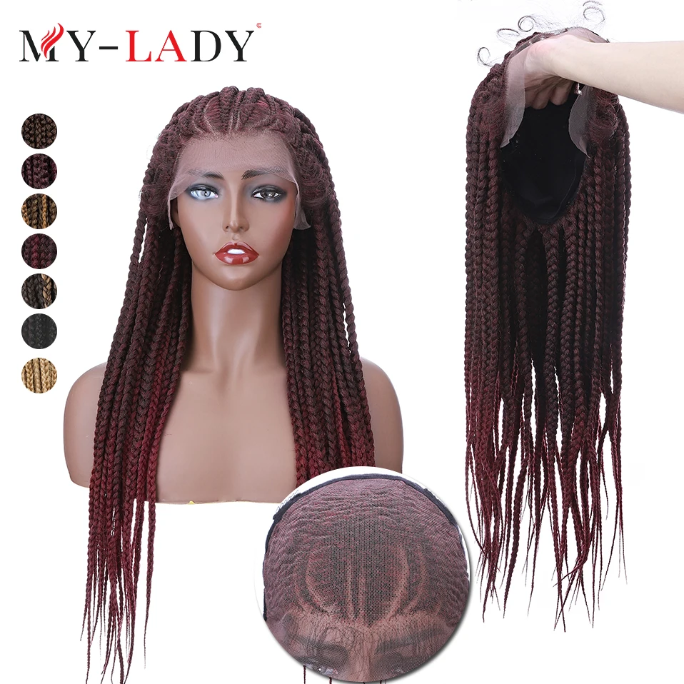 My-Lady Synthetic 27inch Boxing Cornrow Lace Front Braids Black With Baby Hair For Afro Brazilian Woman Straight Braiding Wig