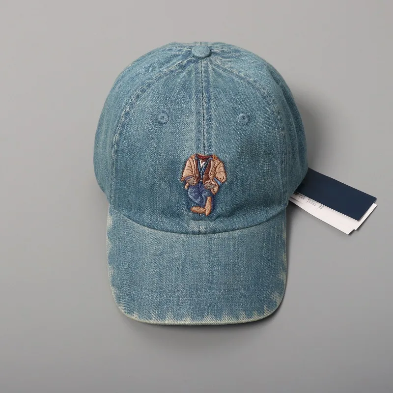 Chic Cartoon Embroidery Cap 2025 Washed Cotton Denim Baseball Hat Cute Animal Design Adjustable Size for Daily Wear Free Ship​