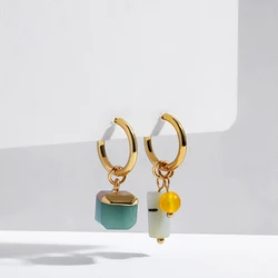 Vintage Natural Stone Agate Classic Drop Earrings Simple Crystal Rectangle Bead Asymmetric Earrings Bohemia Jewelry Female