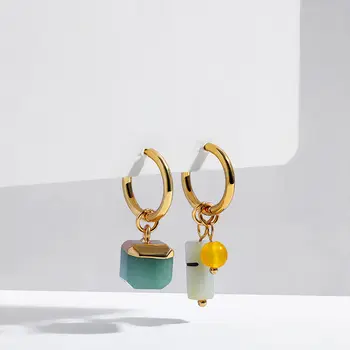 復古天然瑪瑙經典水滴耳環,簡約水晶長方形串珠不對稱耳環,波西米亞風女式首飾 10 最佳銷售 瑪瑙耳環 - №1