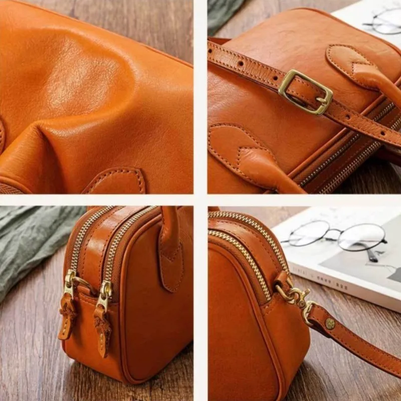 Johnature Simple Handbag Genuine Leather Women Bag 2024 New Natural Soft Real Cowhide Vintage Solid Color Shoulder Bags