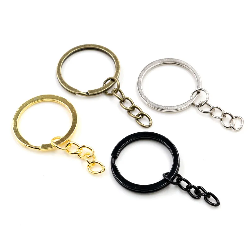 20pcs/lot Key Ring Chain ( Size 28mm) Fashion Gold Color Rhodium Black Plated 50mm Long Round Keychain Keyrings