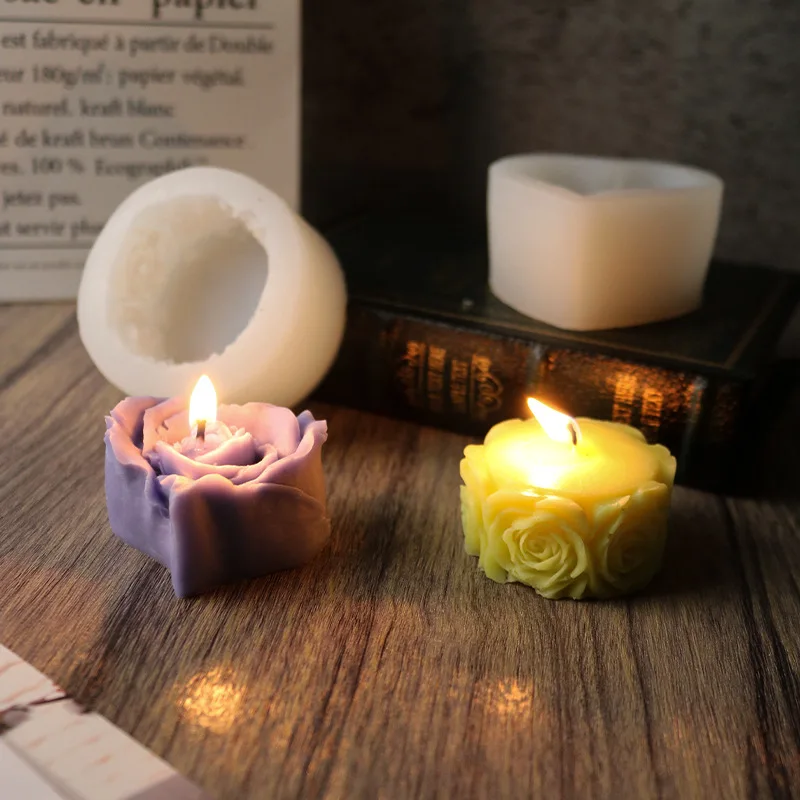 Rose Heart Candle Silicone Mold DIY Flowers Aromatherapy Soap Resin Gypsum Ornaments Mould Chocolate Cake Decor Valentine's Gift