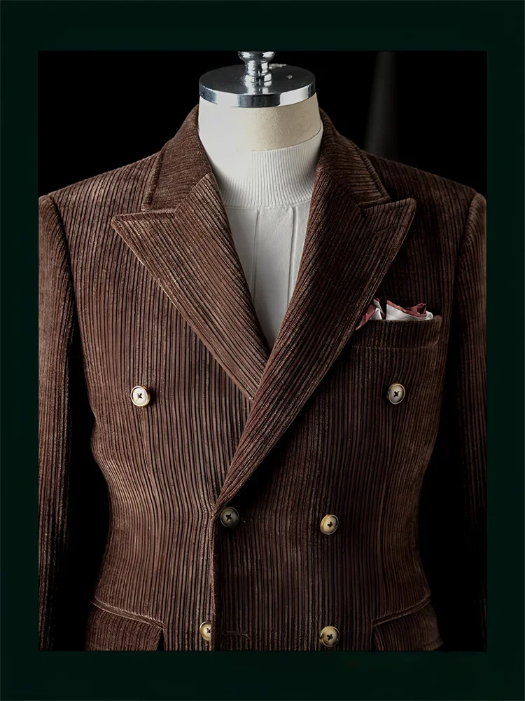 عالية الجودة الرجال سروال قصير سترة الشتاء الأعمال Prrty مزدوجة الصدر الرجعية عارضة السترة الفاخرة الأزياء مخصصة معطف الذكور