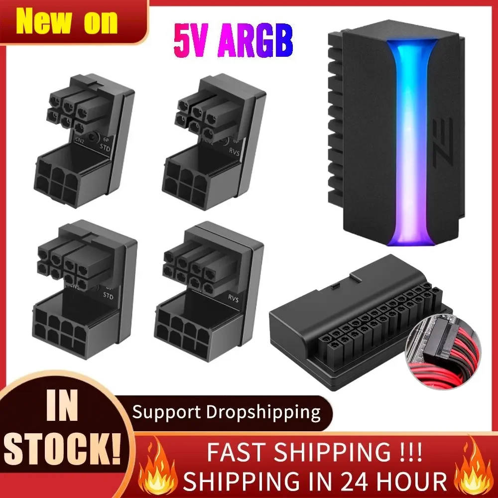 ATX 24 Pin 90 Degree Adapter 5V 3 Pin ARGB 90 Degree Right Angle Power Adapter Board for Desktop Motherboard PC Power Supply