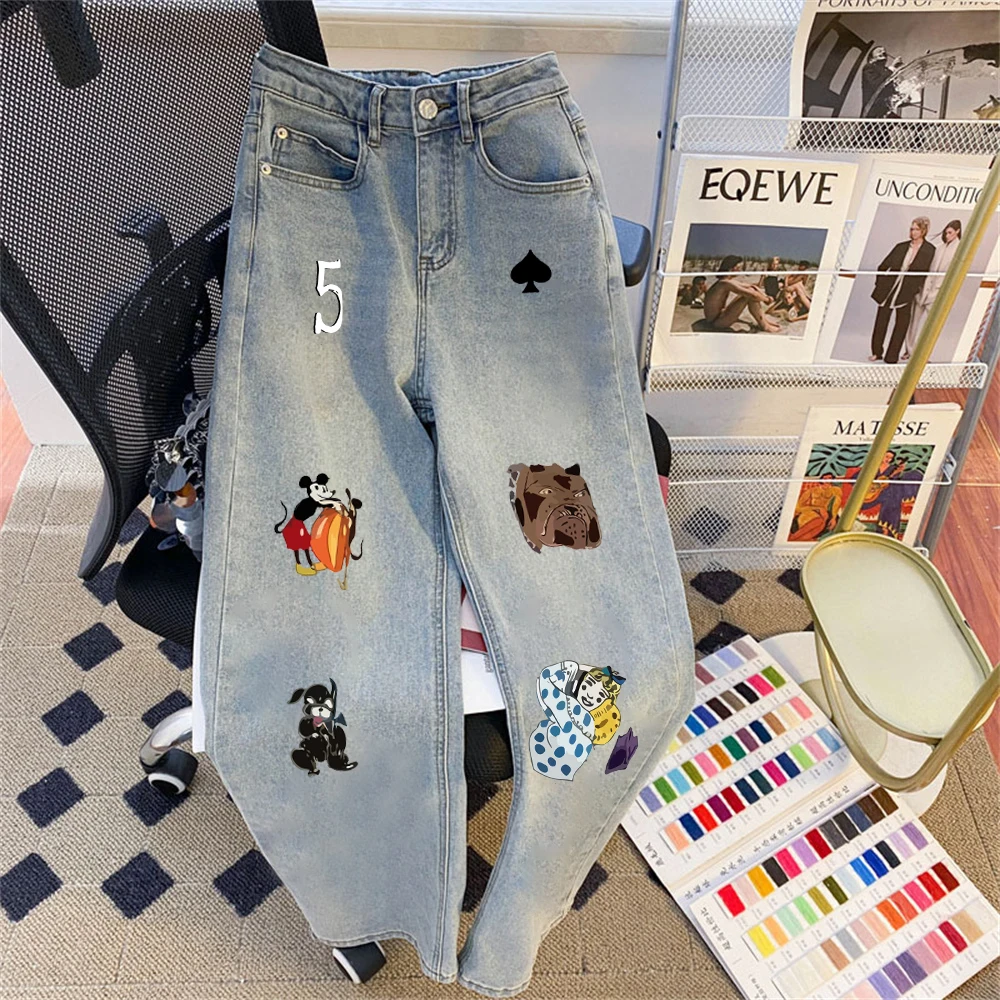 

Retro High Street Distressed Washed Straight Leg Jeans High Waist Slim Wide Leg Pants Unisex Summer Design Sense Jeans
