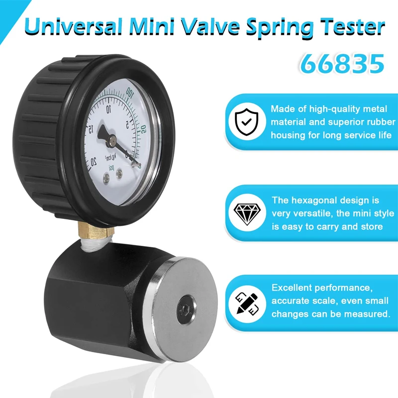 66835 Universal Mini Valve Spring Tester 0-300 Psi and 0-20 Kg/cm2 ,Quick & Easy Way to Check Valve Spring Pressure