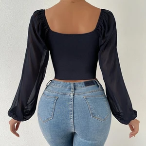 Sexy Puffärmel mit V -Neckline für Frauen, einfach, gut gepackt, monochrom, heiße Mode, Sommer und Frühling, 2024 12 Hauptverkäufe Top Clake in V - №1