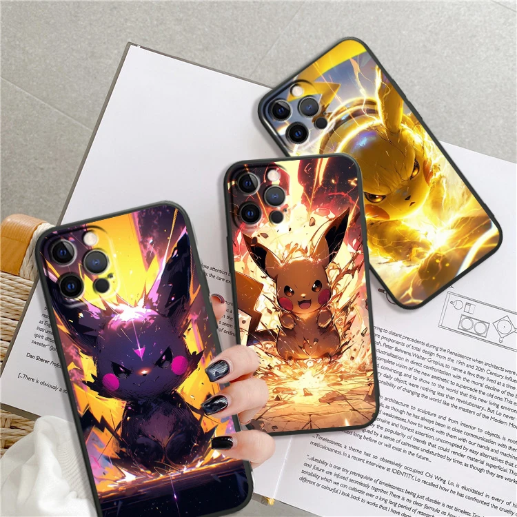 P-Pikachus L-Lightnings Cartoon For iPhone 15 14 13 12 11 XS XR X 8 7 SE Pro Max Plus Mini Black Soft Phone Case