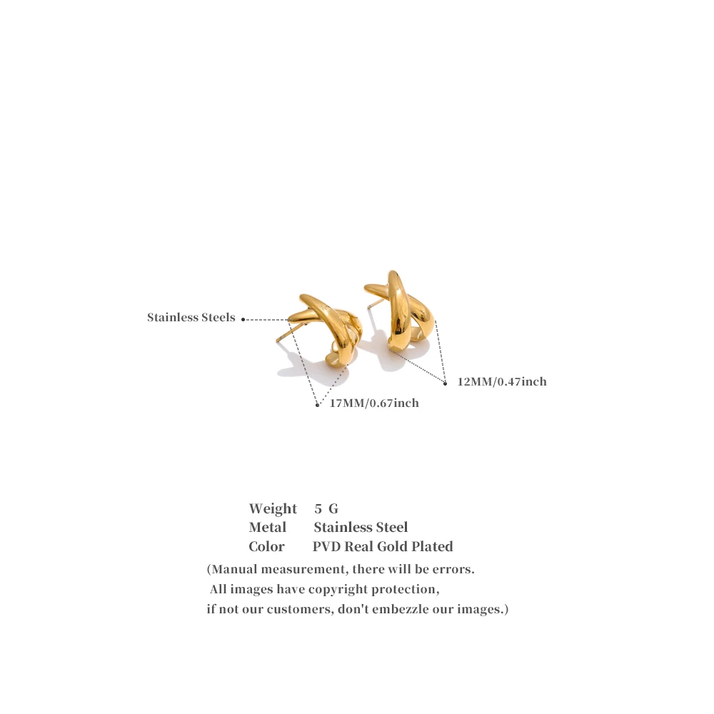 Yhpup Minimalistische X-förmige Ohrstecker aus Metall, 18 Karat PVD-beschichtet, täglicher Edelstahl, attraktiver Modeschmuck für Damen